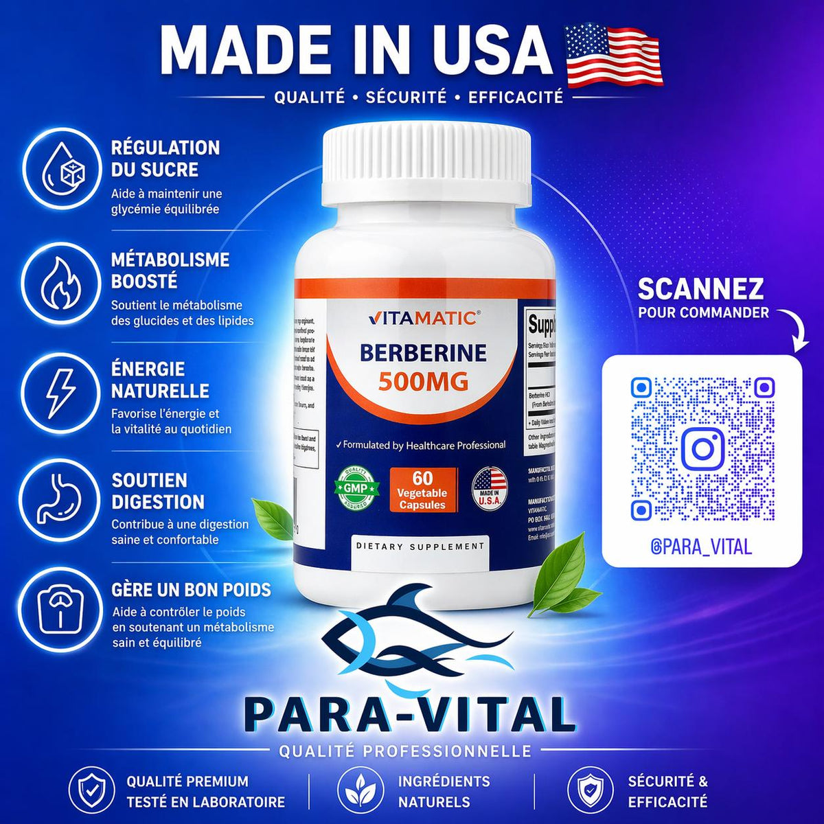 Berbérine 500 mg - Vitamatic - 60 gélules