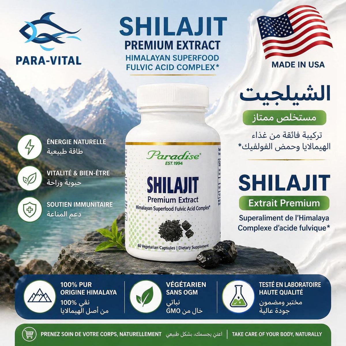 Extrait premium de Shilajit - Paradise Herbs - 60 gélules