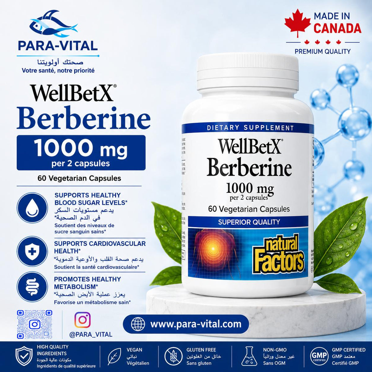 Berberine 1000 mg - 60 capsules - natural factors