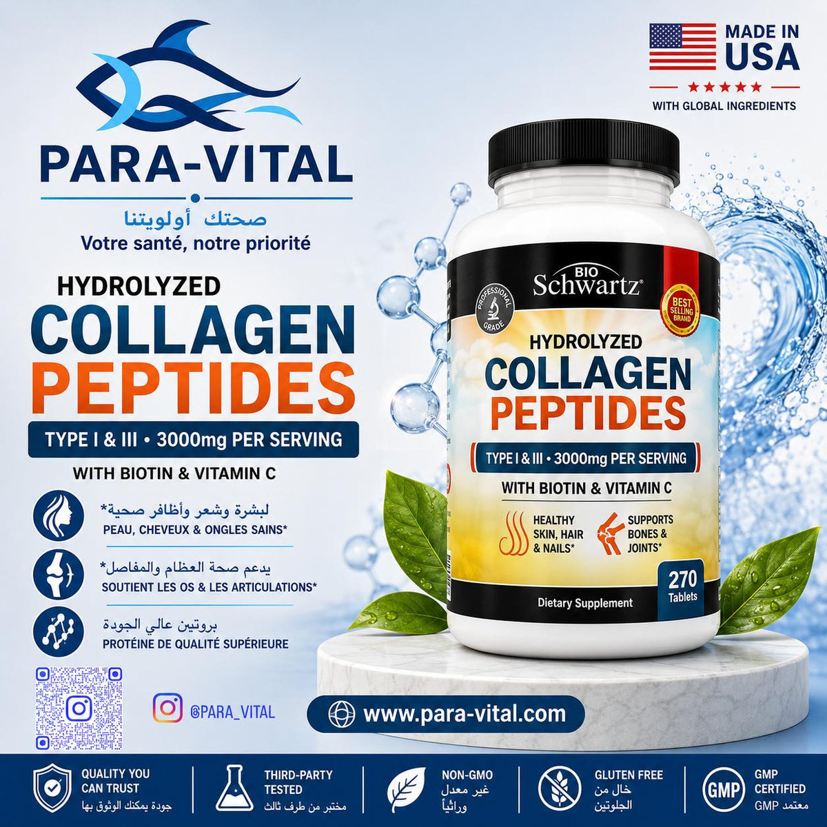 Collagen Peptides - 270 tablets  - BioSchwartz