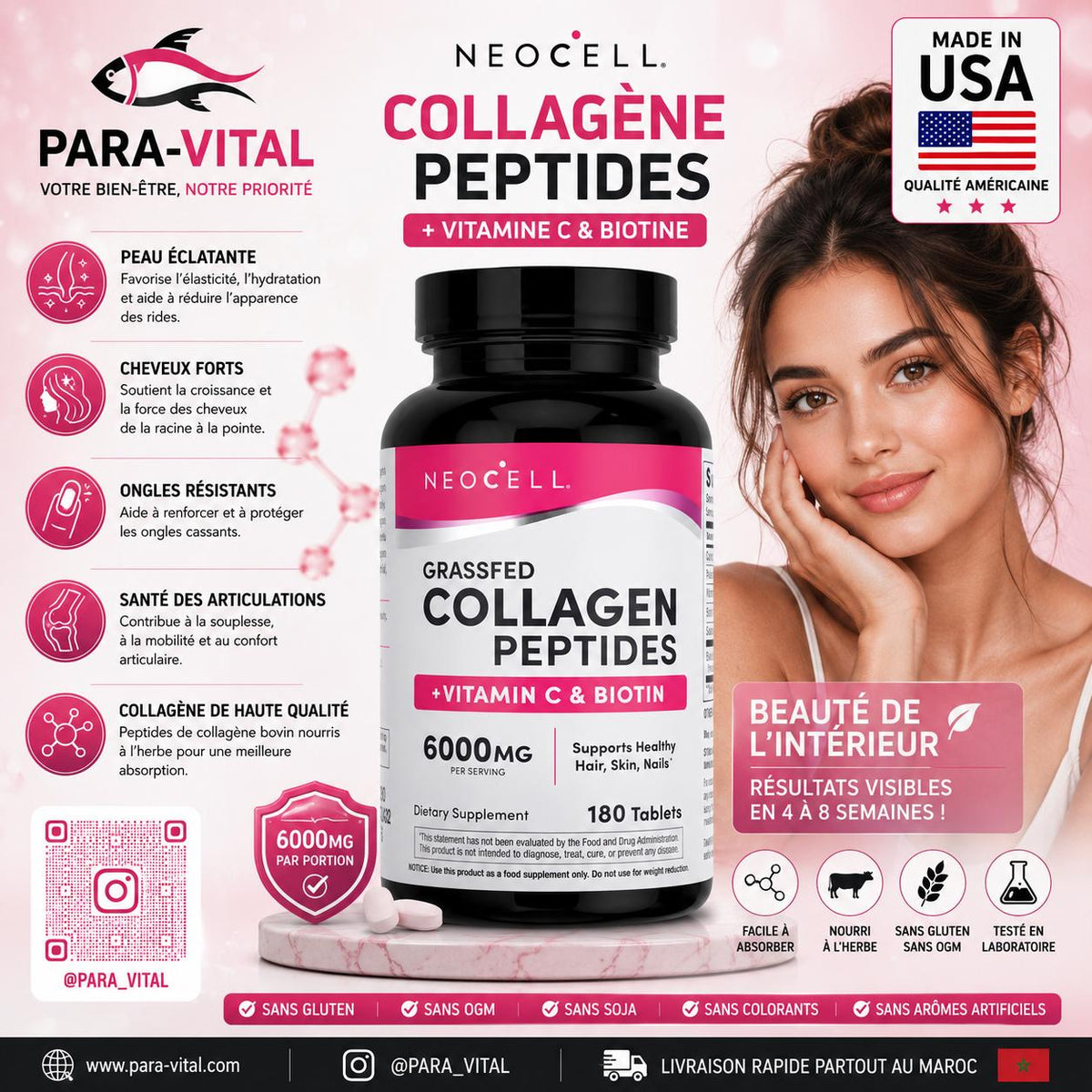 NeoCell Collagène Peptides + Vitamin C & Biotin - 180 tablets