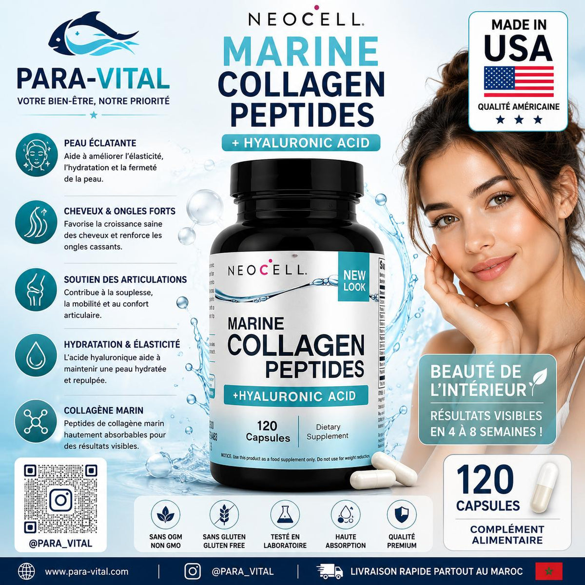 NeoCell Marine Collagen Peptides + Hyaluronic Acid - 120 Capsules