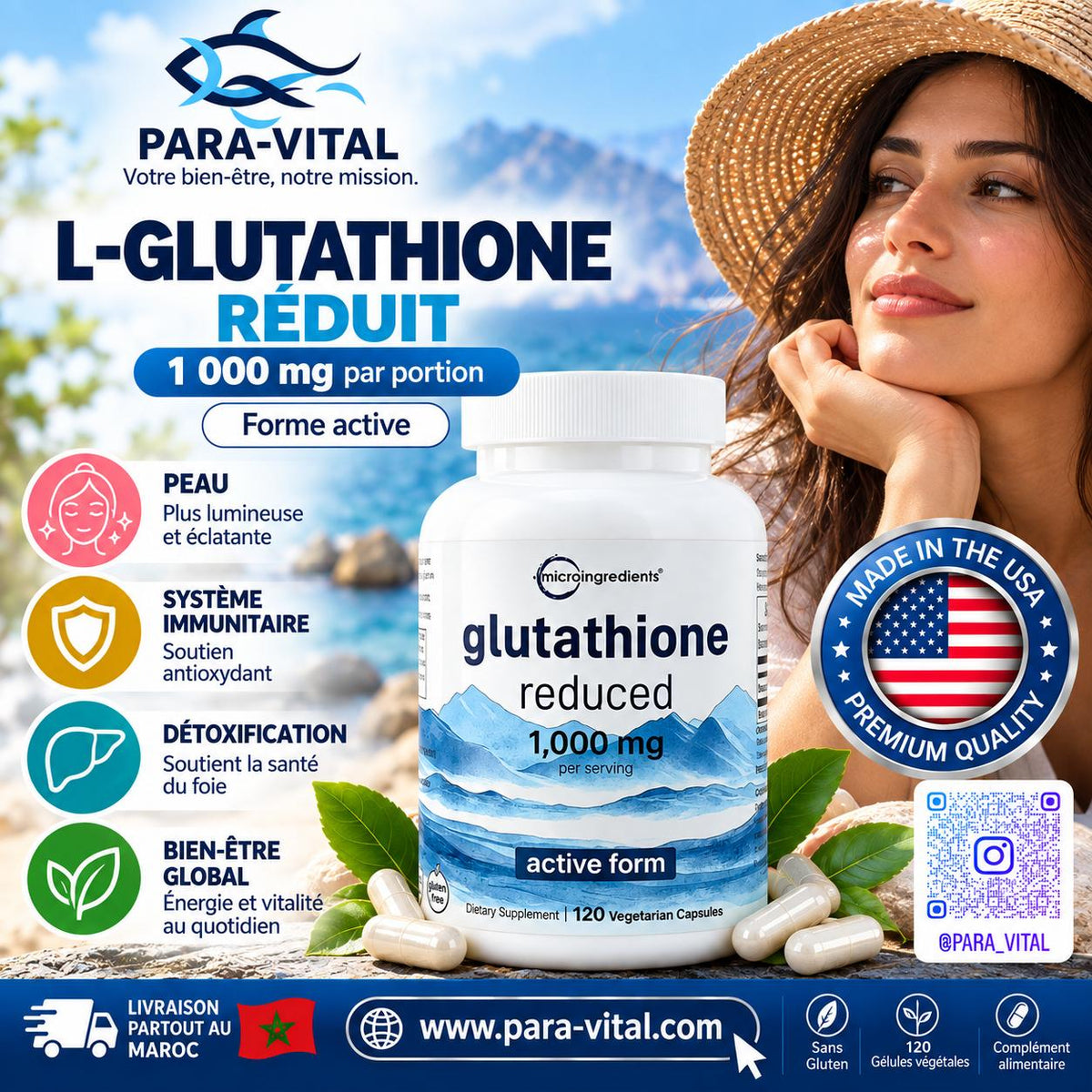 Micro Ingredients, Glutathion réduit, 120 capsules végétariennes (500 mg par capsule)