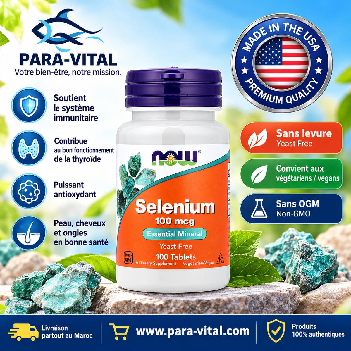 NOW Foods, Sélénium, 100 µg, 100 comprimés