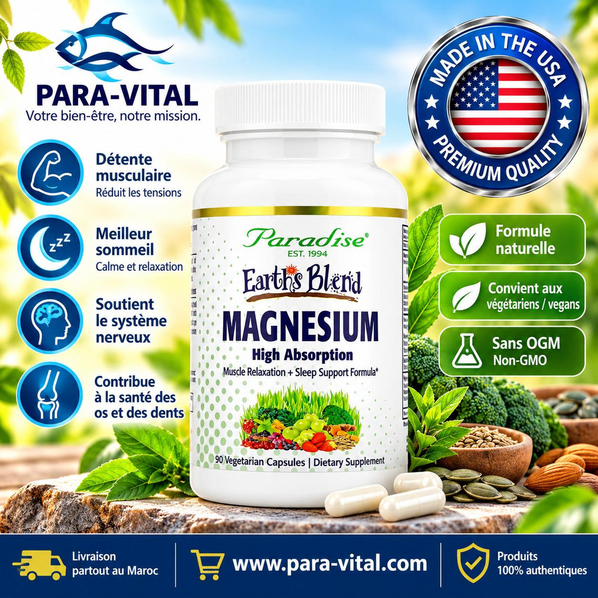Magnésium, 90 capsules végétariennes - Paradise
