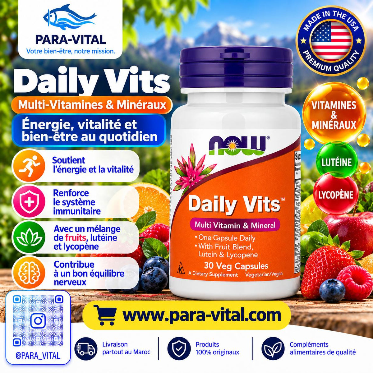multivitamines- Daily Vits™, 30 capsules végétales - NOW Foods
