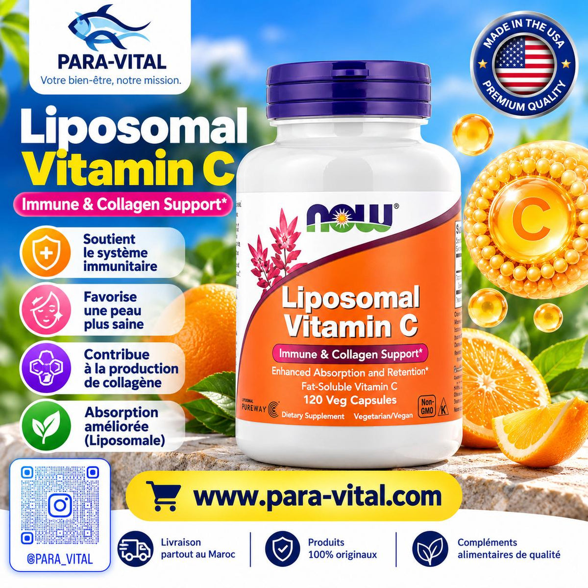 Vitamine C liposomale, 120 capsules végétales - NOW Foods -