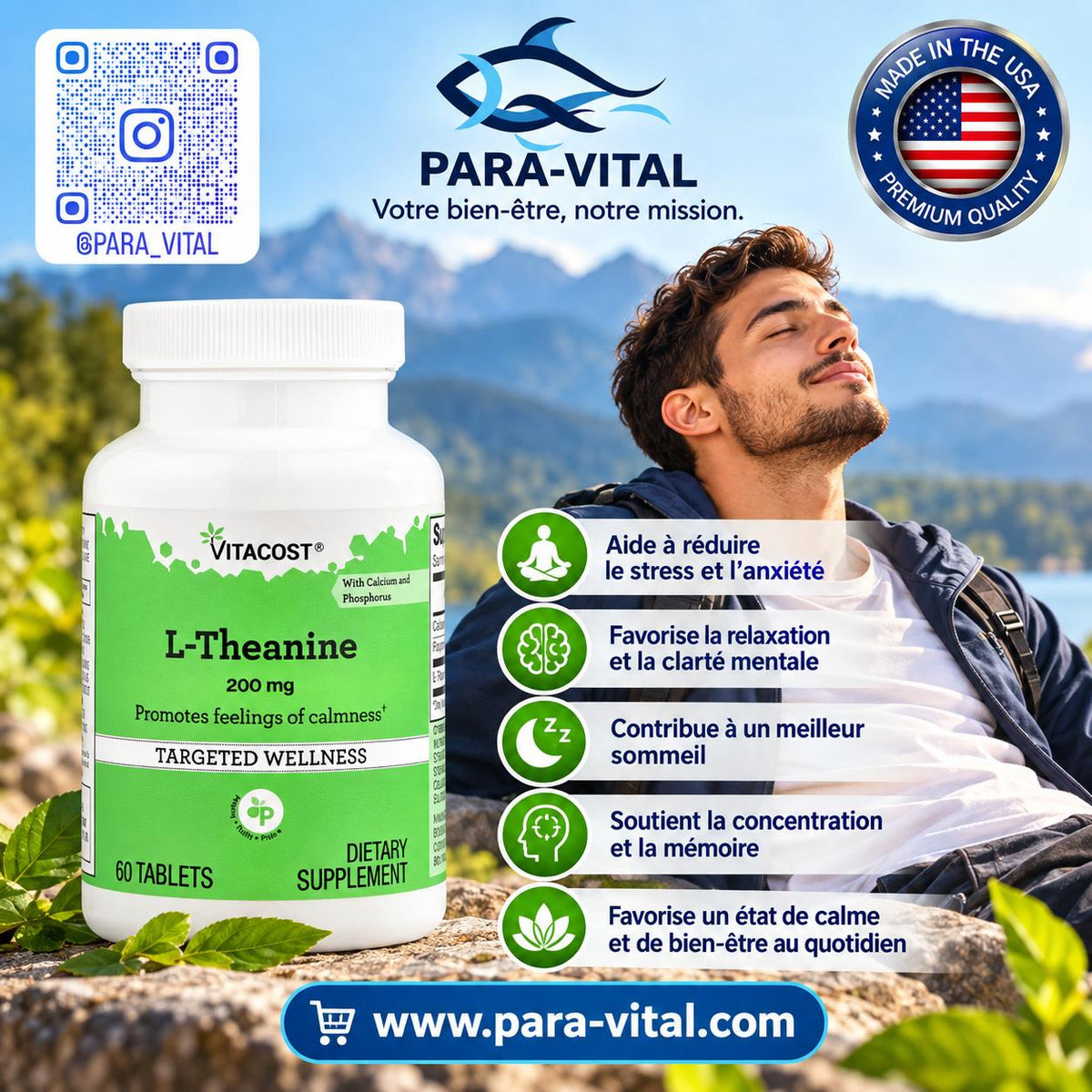 théanine au calcium et au phosphore, 60 comprimés - Vitacost -