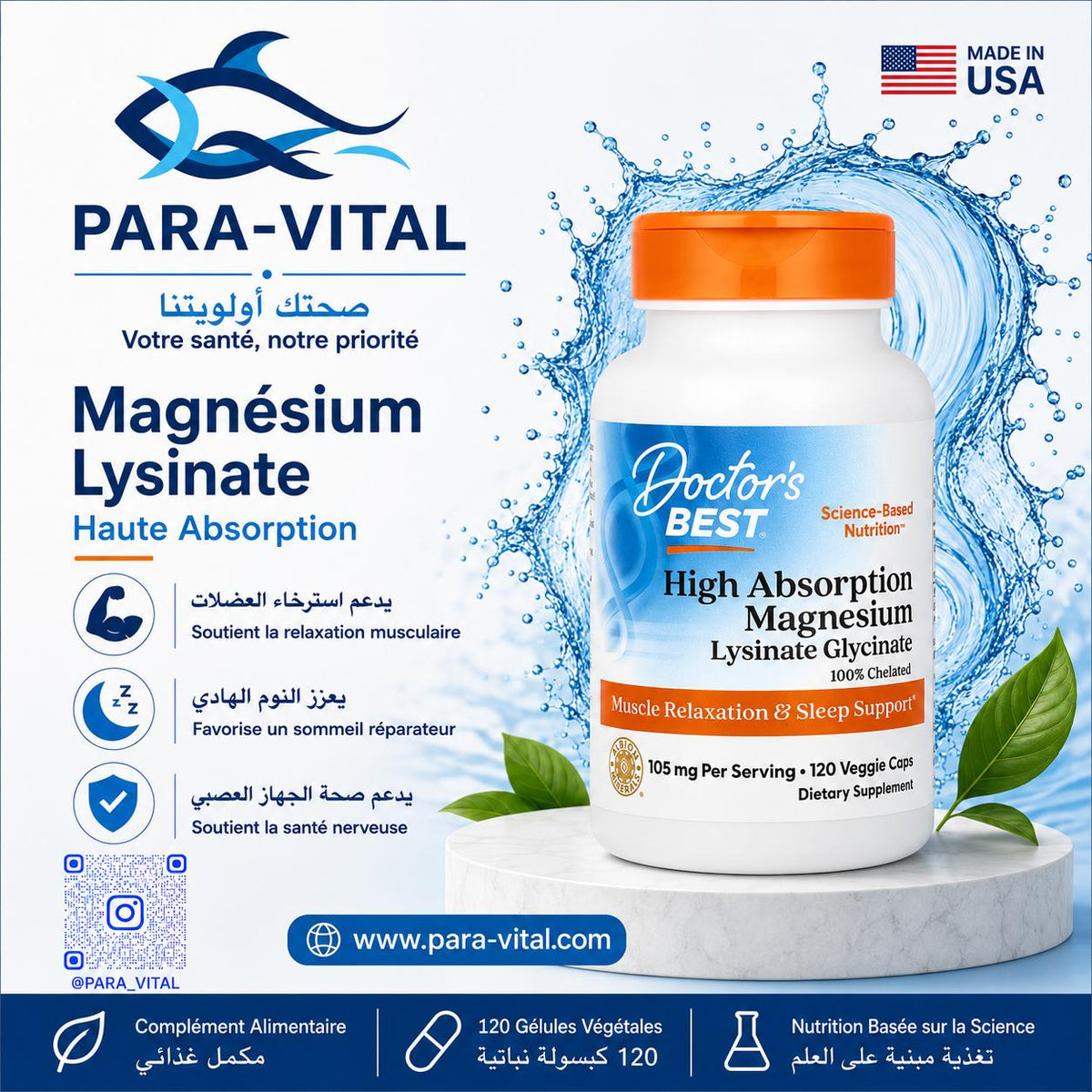 Magnésium glycinate à haute absorption, 120 capsules végétales