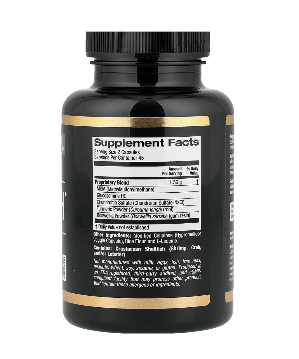 MSM, chlorhydrate de glucosamine, sulfate de chondroïtine, curcuma et boswellie, 90 capsules végétales